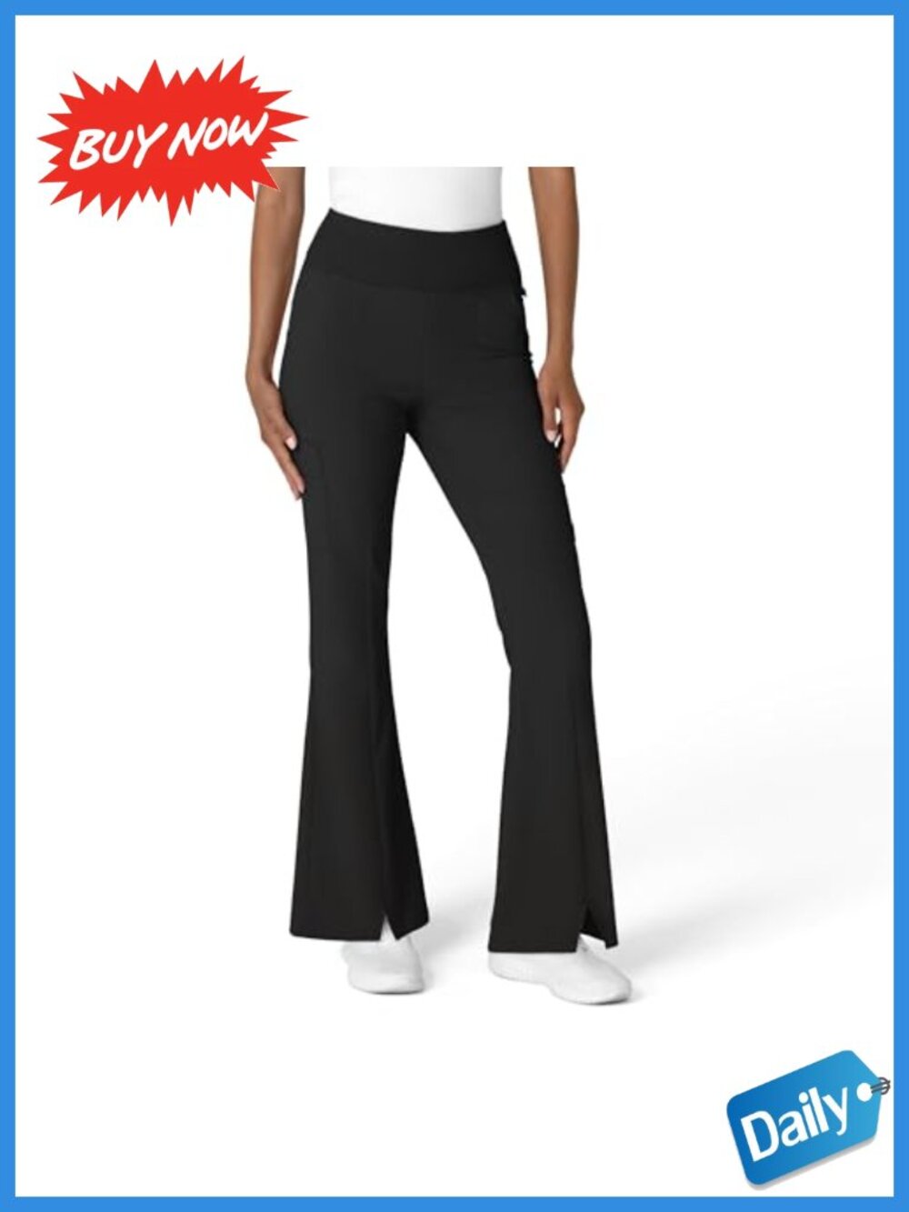 Cargo Flare Scrub Pant Mid Rise Pull On Yoga Waist Medical Uniform